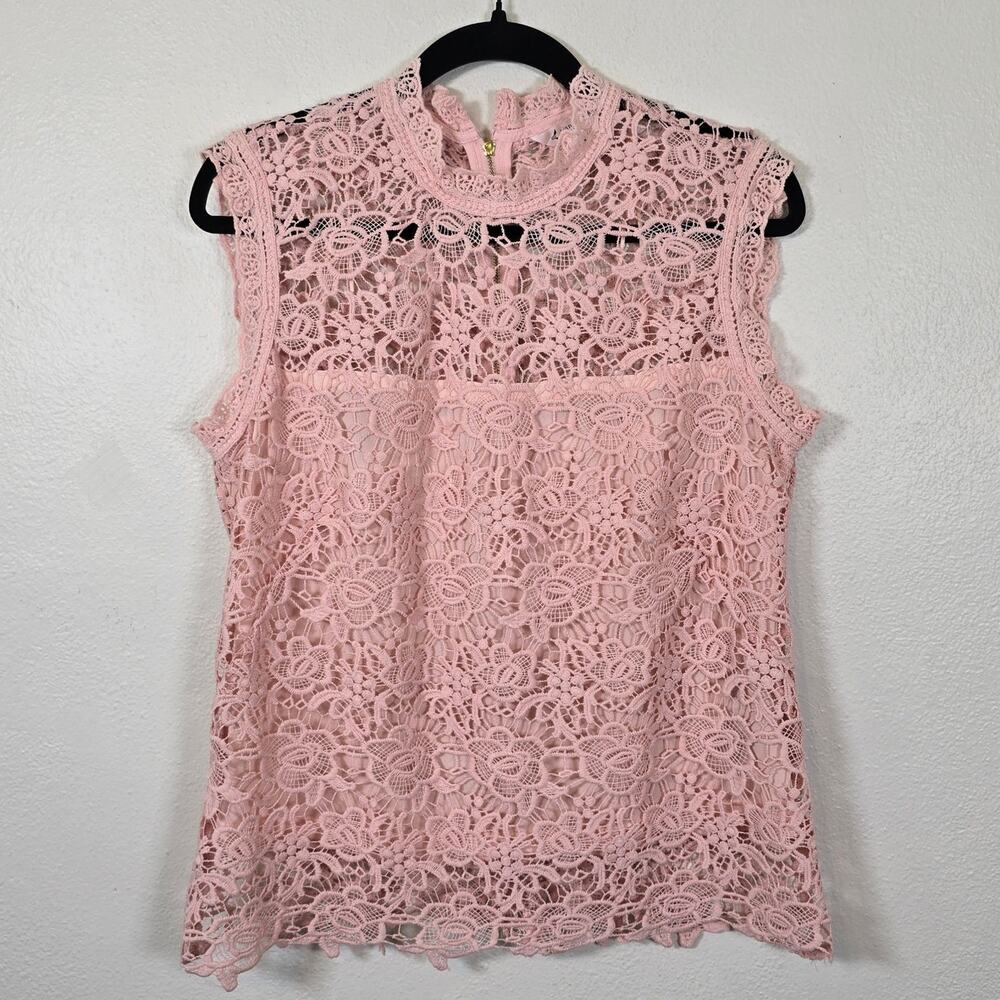 Nanette Lepore Blouse Women's L Pink Lace Sleeveless Romantic Feminine Cottage